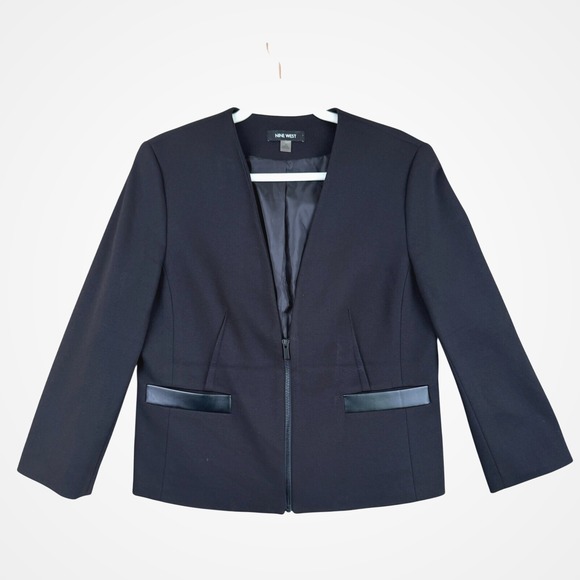 Nine West Womens Blazer Size 12 Black Fitted Career Jacket Business Chic Office - Picture 2 of 12